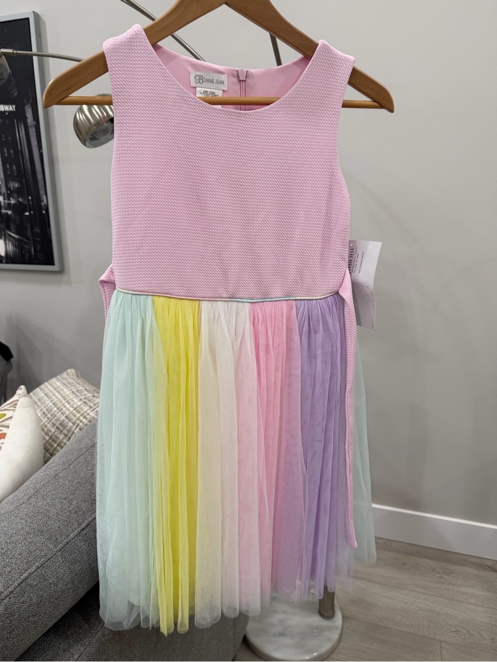 Bonnie Jean Pink Bodice Pastel Rainbow Tulle Dress